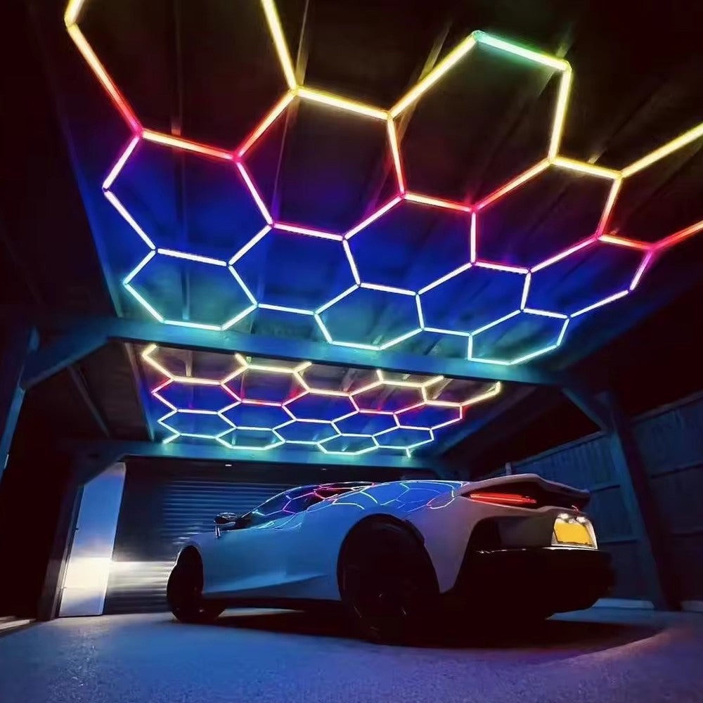 Hexagon RGBIC 4 felter komplet sæt inkl. bluetooth controller og strømforsyning - 70W