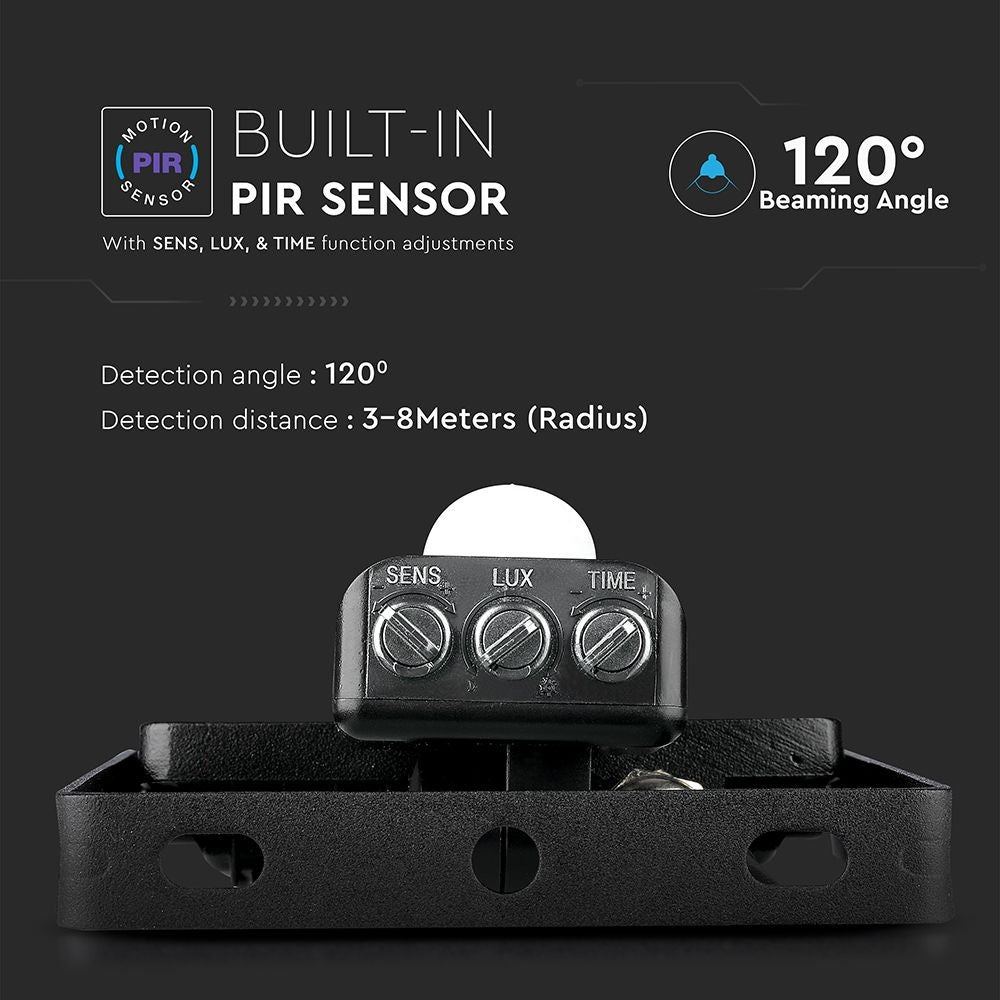 V-Tac 30W LED sensor projektør med hurtig connector, 120lm/w, sort - Effektiv belysning med bevægelsessensor