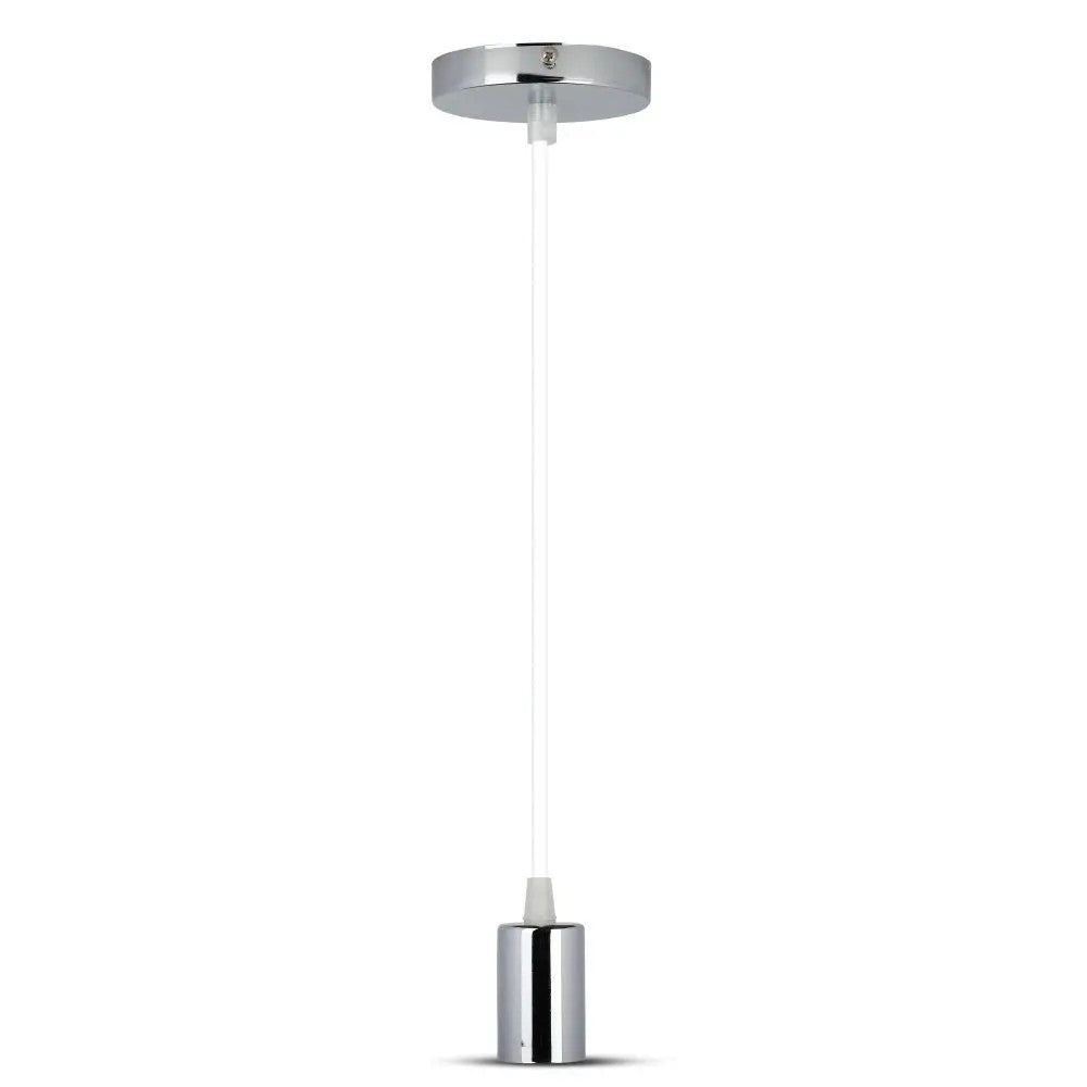 V-Tac lampefatning - Krom metal, hvid ledning, E27 (60W max)