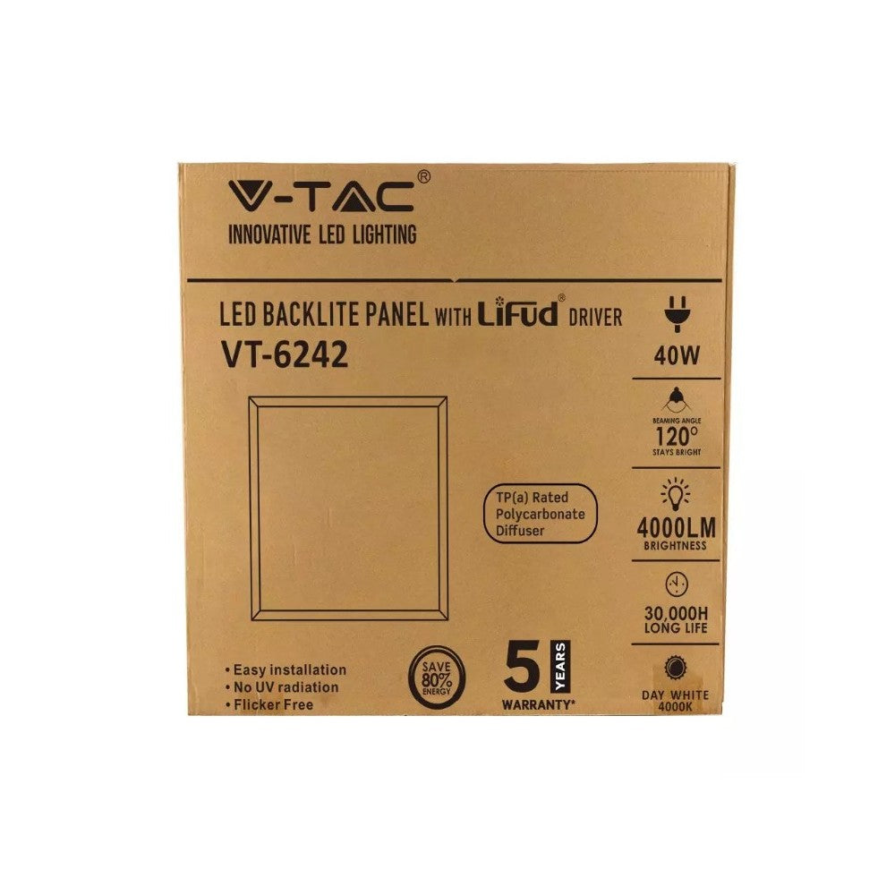 V-Tac 60x60 LED panel med bagbelysning - 40W, hvid kant
