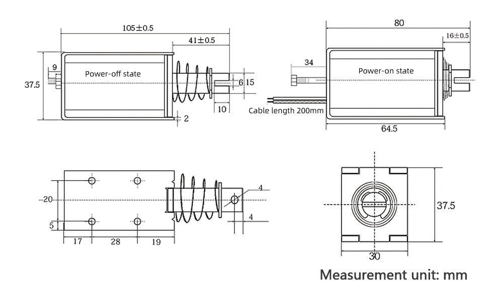 Lineær push-pull elektromagnet - 12Vdc 2,8A 74N-1,5kg, 25mm