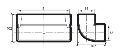 Rektangulær bøjet stykke - 90°, horizontal, 55mm