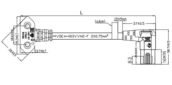 Strømkabel - Euro 90° han > C7 (8-tal) 90° hun, Sort (0,75m)