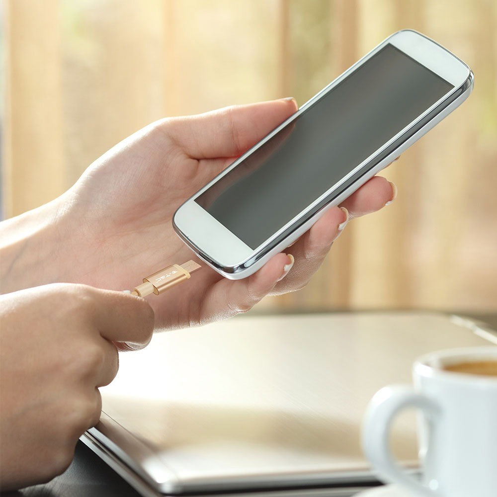 1M Micro USB Fletnylonkabel - Guld (Platinum Serie)