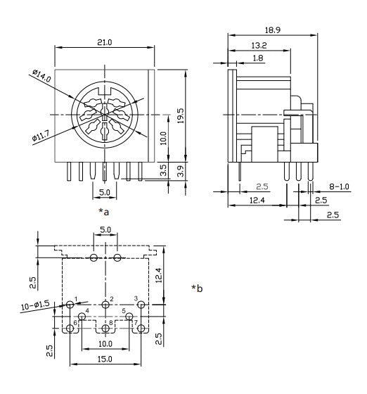 DIN fatning - 6pol hun 240°, Til print