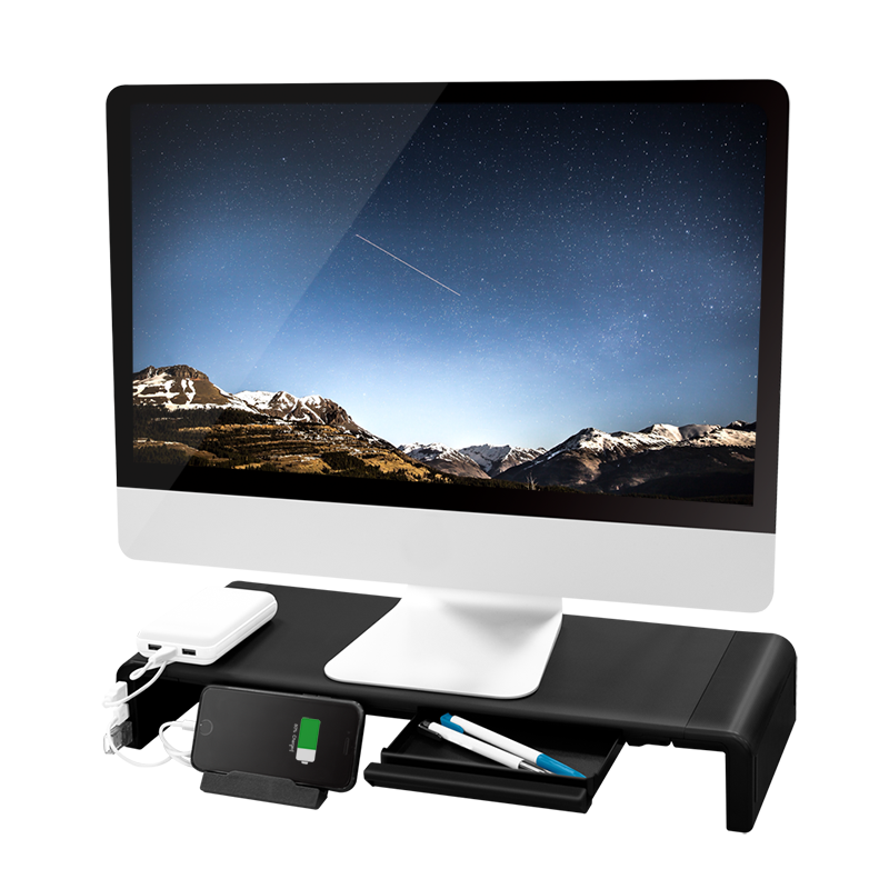 Monitorstand m. USB hub - 420-520mm, foldbar, USB 3.0+USB-C