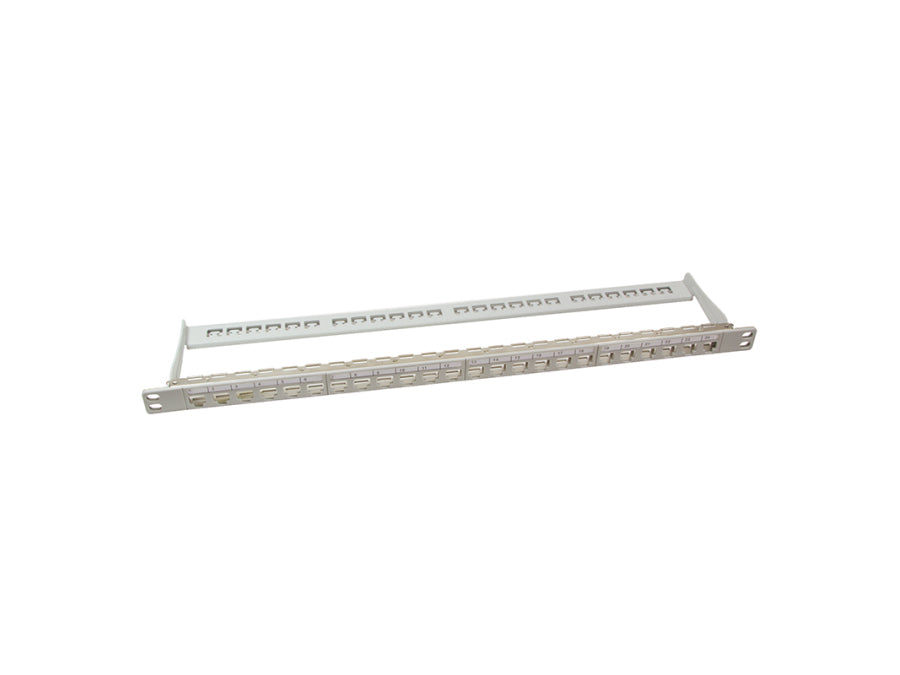19" Keystone Panel - 0,5U, 24 x keystone porte, m. jord, Grå