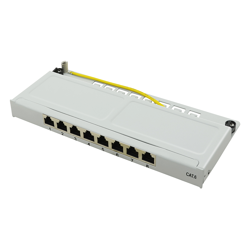 Patch panel - 0,5U, 8 x RJ45 CAT6 skærmet, Grå