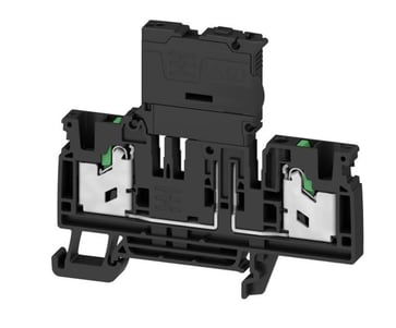 Sort sikringsklemme SNAP IN 2 vandrette tilsutninger 4mm2 med LED (10-36VDC) silringstørrelse ( 5x2