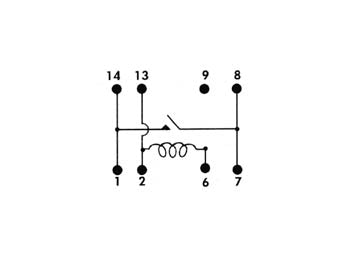 REED relæ - 24VDC / 0,5A maks. 10W, 1 x slutte (DIP14-8)