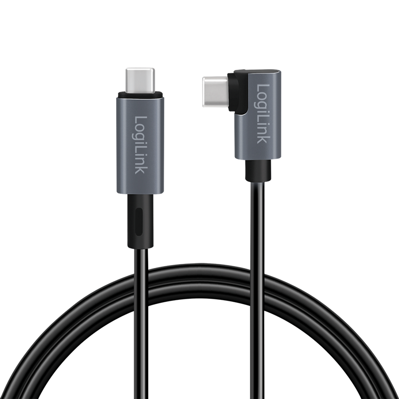 USB 2.0 kabel - USB-C > USB-C 90° han, 5A (PD3), sort (1m)