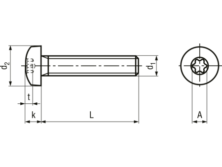 TORX maskinskrue, knaphoved - M4x20mm, TX20, A4 (25 stk.)