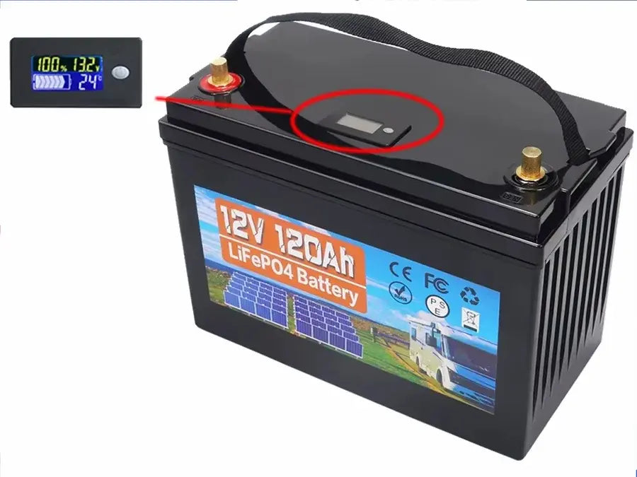 LiFePO4 batteri - 12V 120Ah, indbygget BMS incl. 230V lader