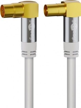 HQ TV antennekabel - 4 x skærm, 90° COAX han/hun, Hvid (1m)
