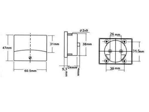 Analog spændings-panelmeter - 30Vdc (60x47mm)
