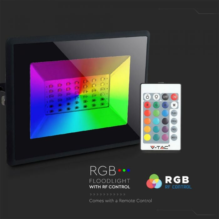 V-Tac 50W LED projektør RGB-Med RF fjernbetjening,udendørs