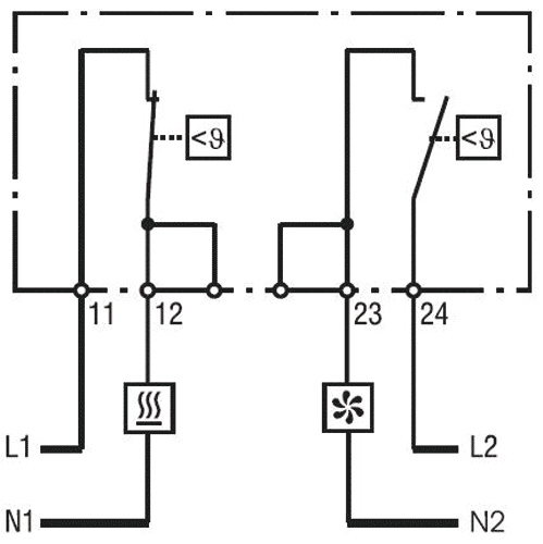 Termostat til DIN skinne - NC+NO, 10A/250V, 0-60°C