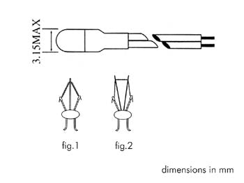 T1 1/4 Miniaturepære - 6V 60mA, 20cm ledning (Ø3,15mm)