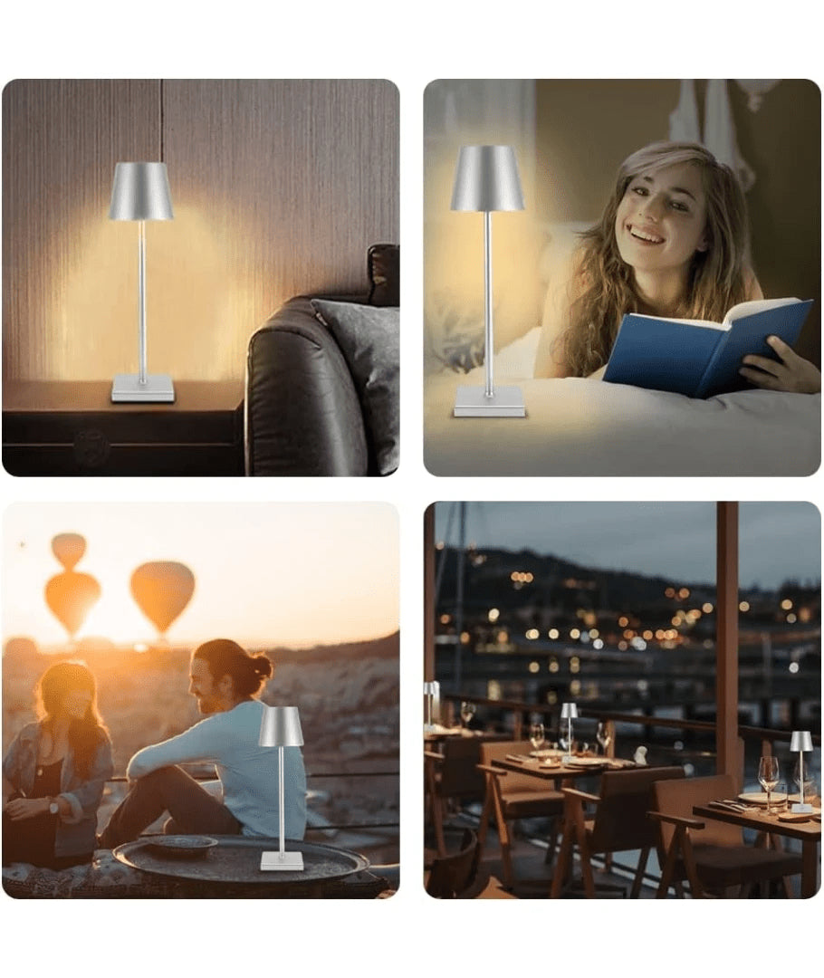 Opladelig LED bordlampe, Sølv, touch dæmpbar