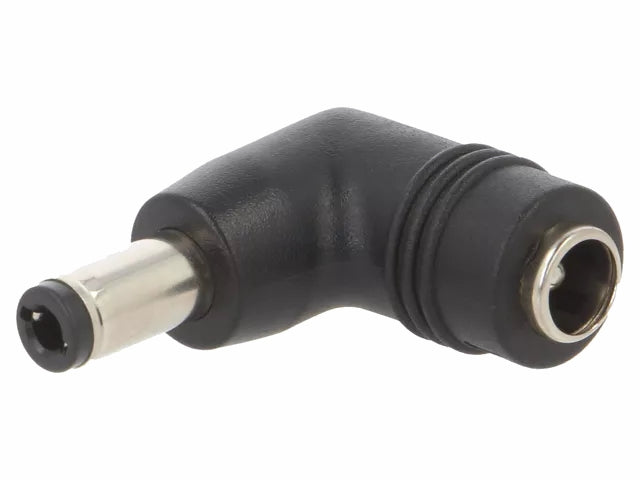 DC adapter - Ø5,5x2,1mm hun til 5,5x2,5mm han, Vinklet