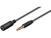 4pol audioforlængerkabel - 3,5mm JACK han/hun, Sort (3m)