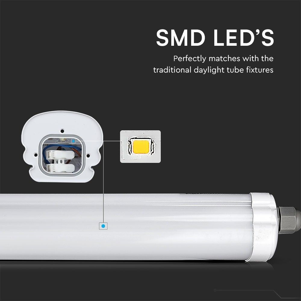 V-Tac vandtæt 36W LED armatur - 120 cm, 120lm/W, Samsung LED chip, IP65, 230V