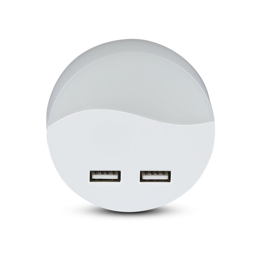 LED Natlampe med Samsung Chip - 0,45W, EU-stik, USB, 3000K, Rund - Kvalitetsbelysning til hyggelige aftener.
