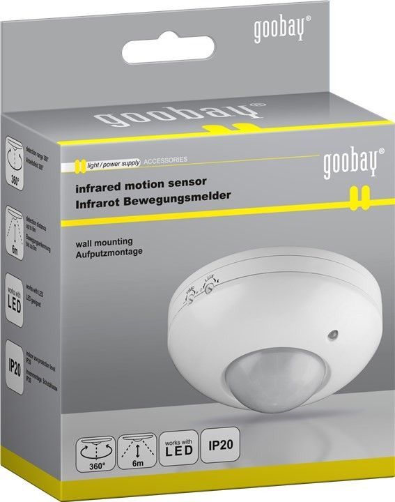 PIR bevægelsessensor - 230Vac / 1200W, 360° loft, Hvid
