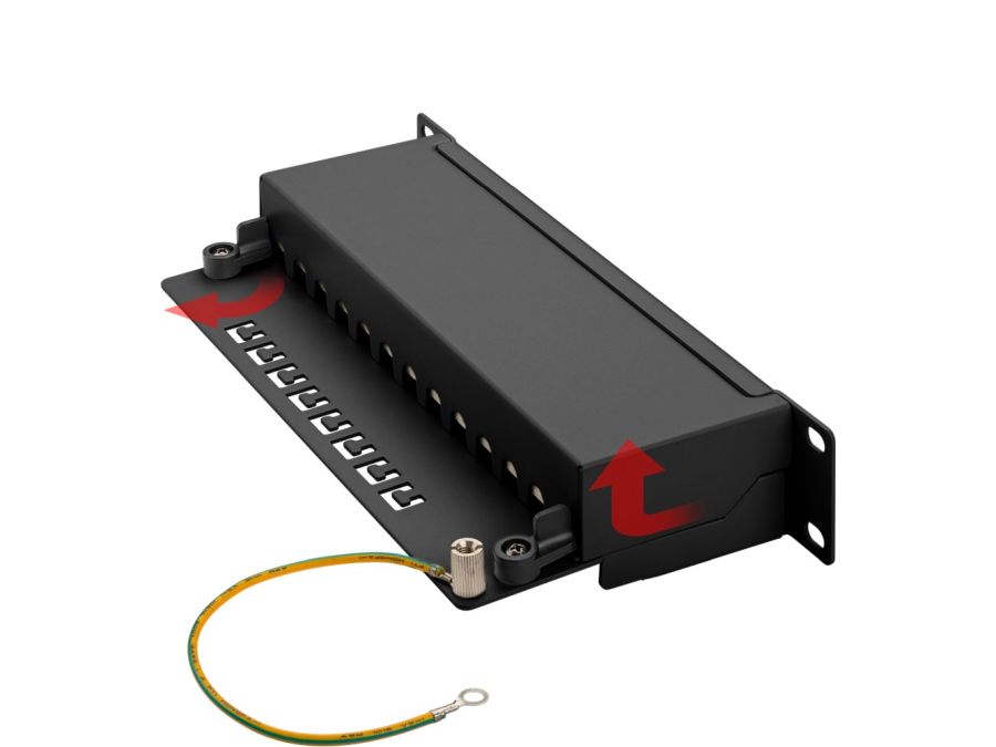 10" CAT6a Patch Panel - 12 x RJ45 skærmet, Sort