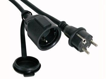 Gummi forlængerkabel - 3G1.5, IP44, Sort (5m)