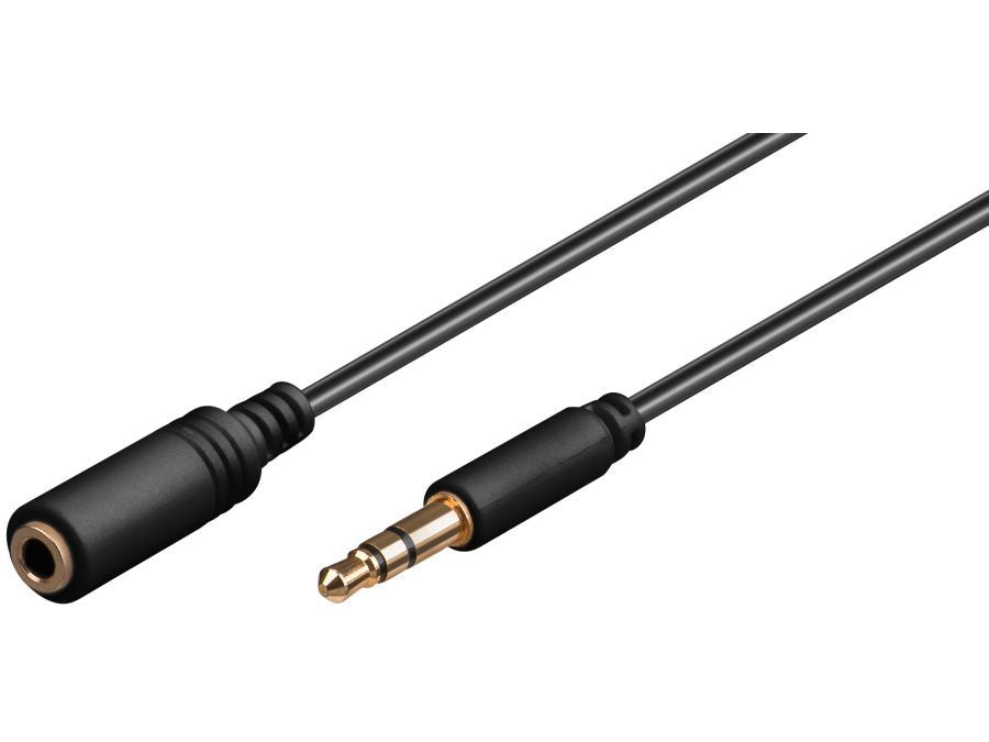 Audioforlængerkabel - 3,5mm st.JACK han/hun, Sort (2m)