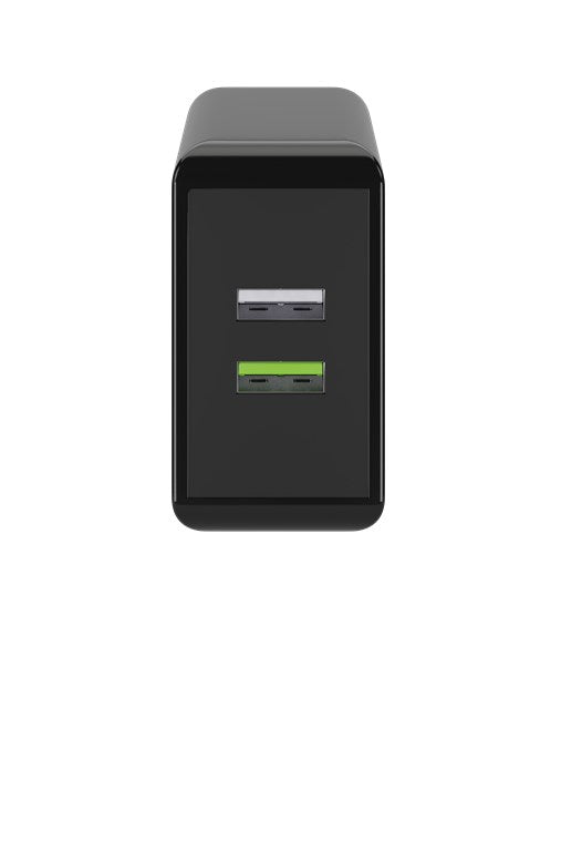 Netadapter - 5Vdc 28W, QC3.0 lynopladning, 2xUSB, Sort