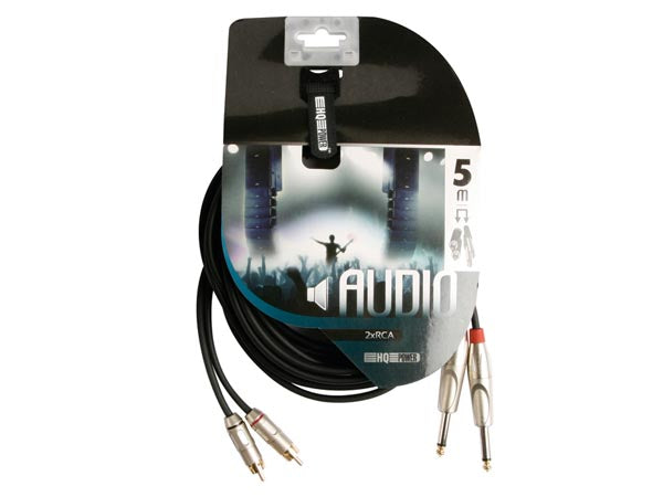 Audiokabel - 2 x 6,35mm mono JACK han > 2 x RCA han (5m)