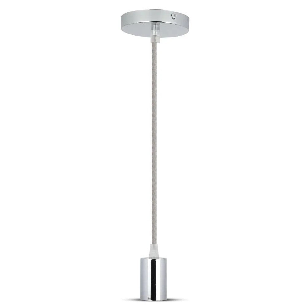V-Tac Lampefatning - Krom metal, grå ledning, E27 (Max 60W)