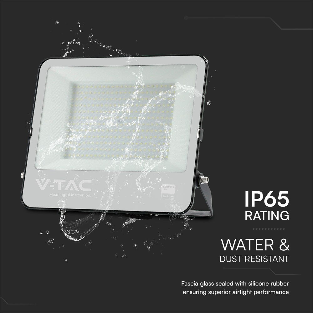 200W Samsung chip projektør med 1m ledning, 6500K, sort hus og grå matteret glas