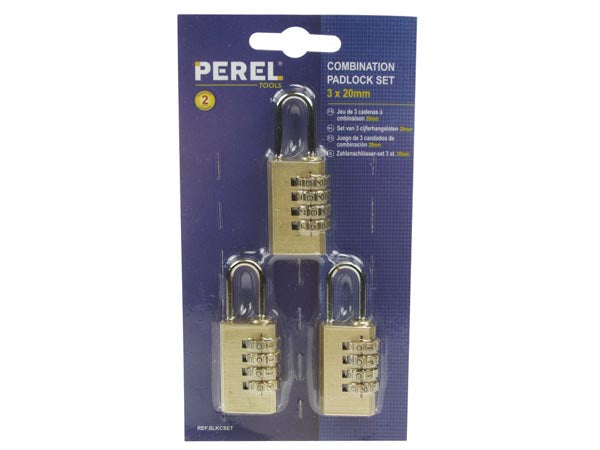 Kombinations-hængelåse - 20mm (3 stk.)