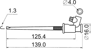 Lang clip-on prøveklemme m. 4mm bananfatning - 135mm, Sort
