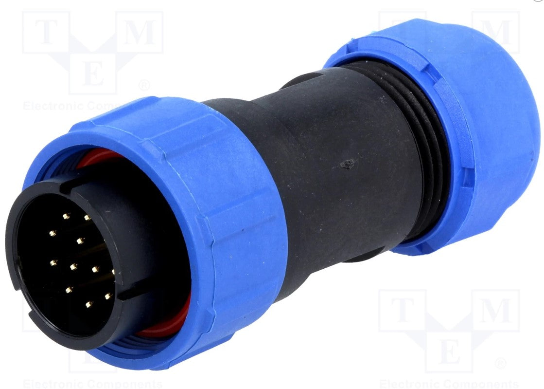Rundstik, SP21 - 12pol han, til Ø7-12mm kabel (IP68)