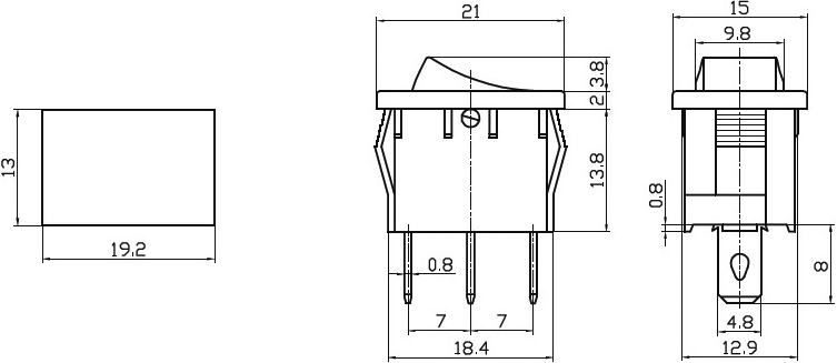 Vippekontakt - 1P OFF-ON, 250V/3A, Hvid (19,2x13mm)