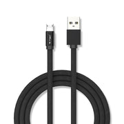 1M Micro USB Fletkabel i Sort Bomuldsstof - Ruby Serie