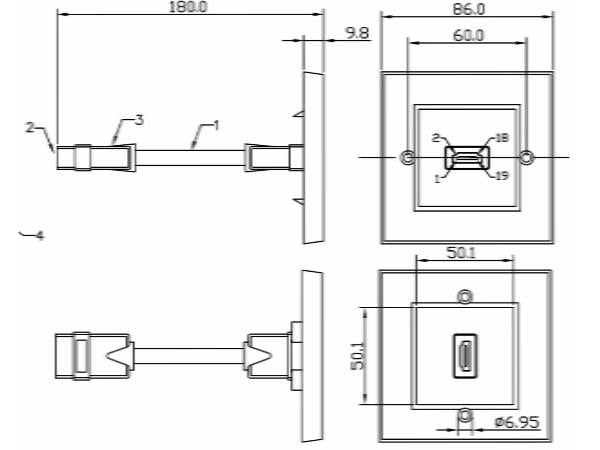 HDMI vægdåse - 1 x HDMI, til kabelkanal, Hvid