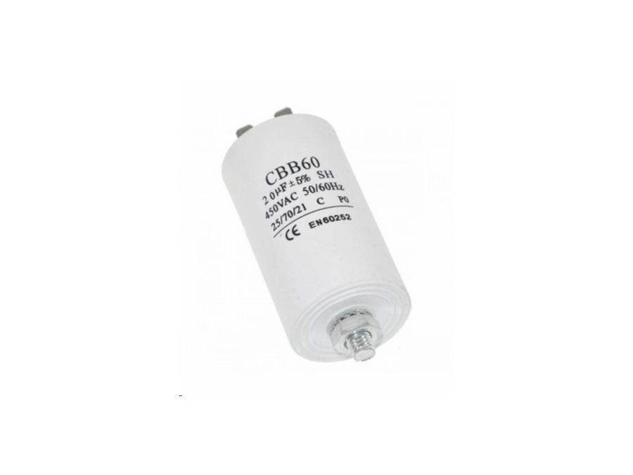 MOTOR kondensator - 20uF / 450V, M8 forskruning, Spadestik