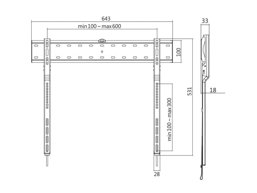 TV vægbeslag - 43-80" 18mm vægafstand, VESA