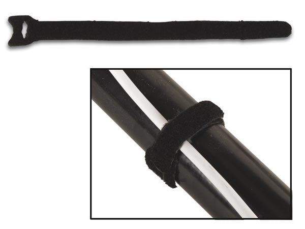 Velcro kabelstrips - 20,5cm sort (10 stk.)