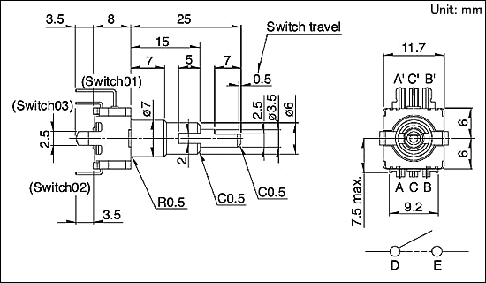 Dual axis Rotary Encoder - 30 pos., 15 pulspunkter (D 6mm)