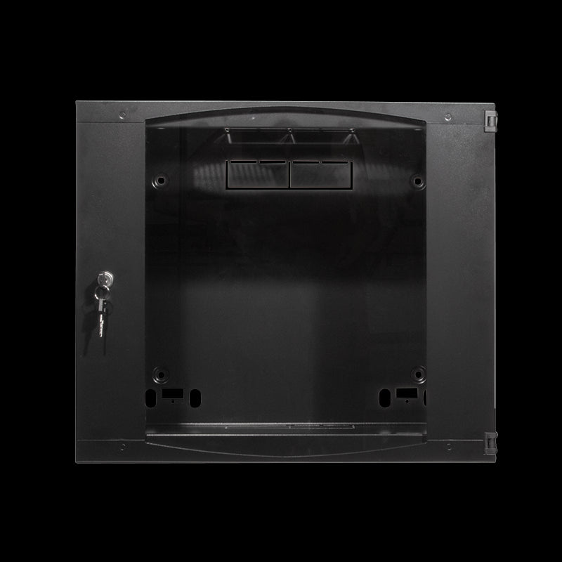 19" væg-rackskab - 9U, 450mm dyb, m. glaslåge, Sort