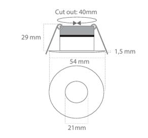LED downlight, hvid - 10-30VDC 3,5W Varm hvid (Ø54mm) IP44