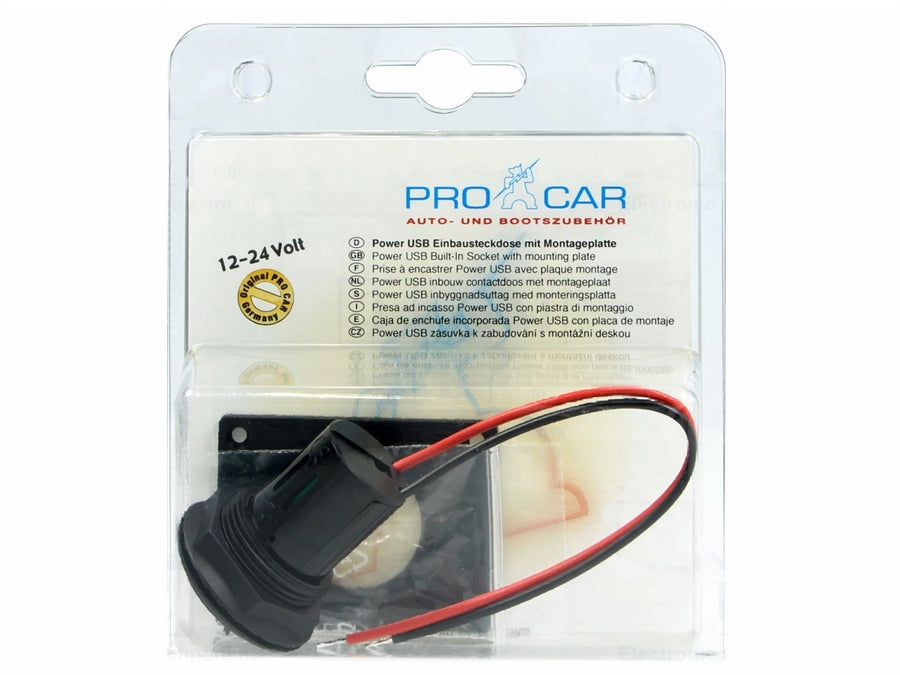 12/24V til 5V USB udtag - 1 x USB-A, 3A (panelmontage)