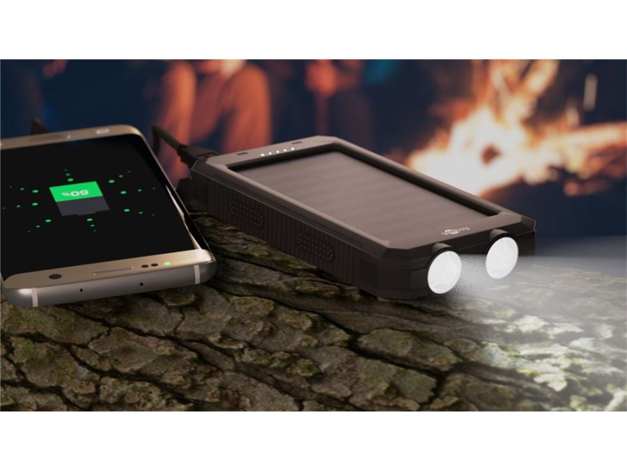 Powerbank 8.0 med solcelle og lygte - 8.000mAh, Sort