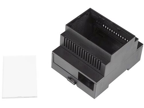 DIN skinne kabinet m. ventilationsriller - 4 modul, sort